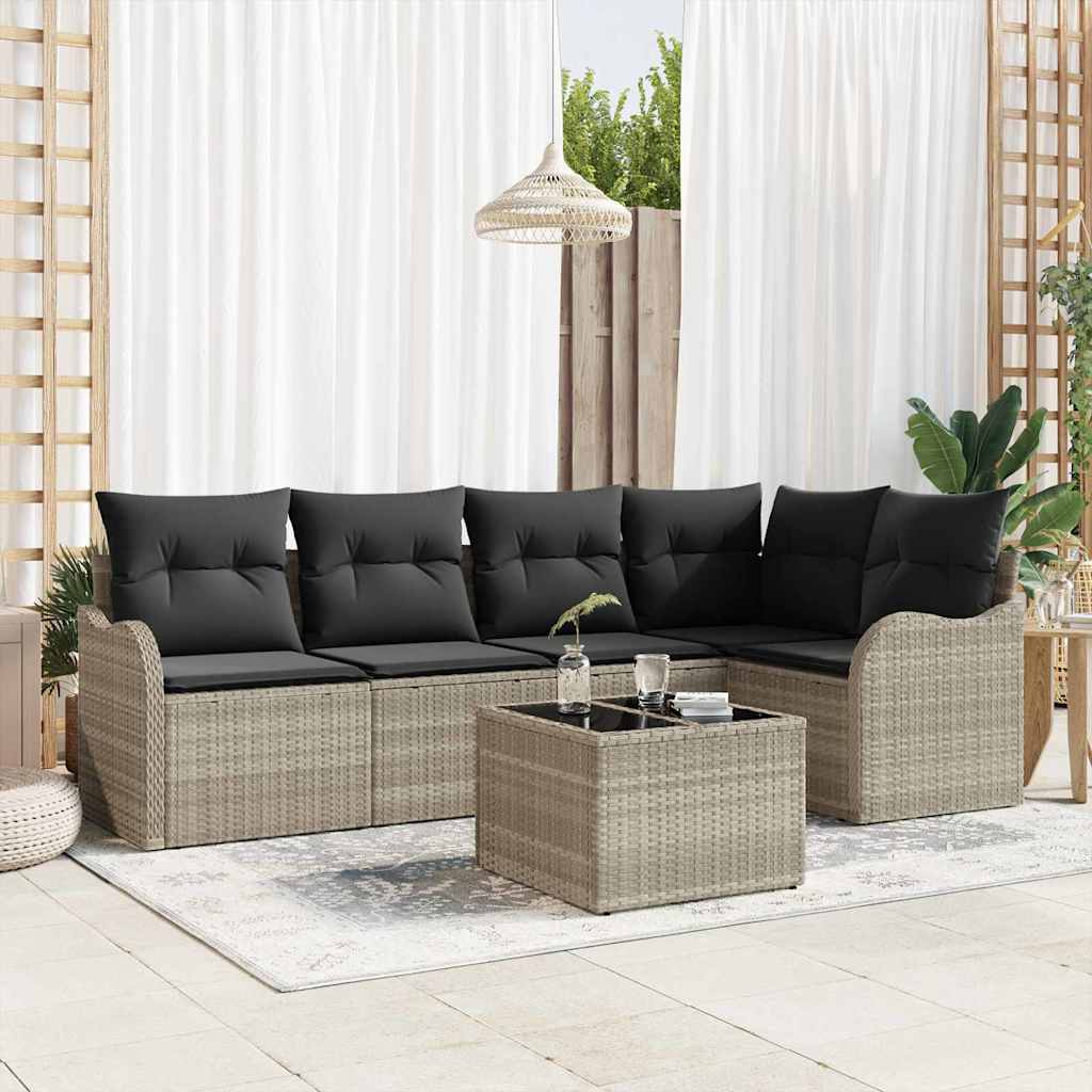Gartensofa-set mit Speicher 6 pcs Hellgrau Poly-Rattan