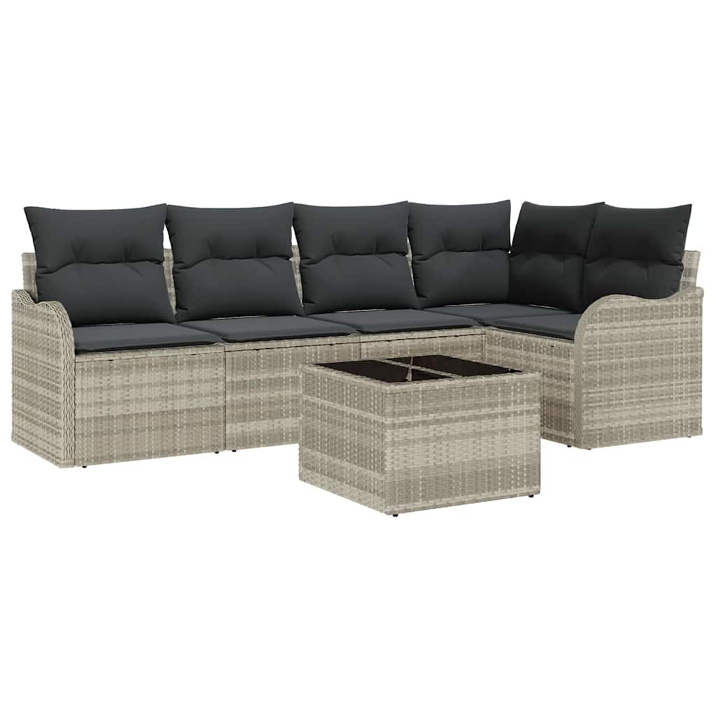 Gartensofa-set mit Speicher 6 pcs Hellgrau Poly-Rattan