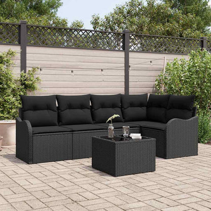 Gartensofa-set mit Speicher 6 pcs Schwarz Poly-Rattan