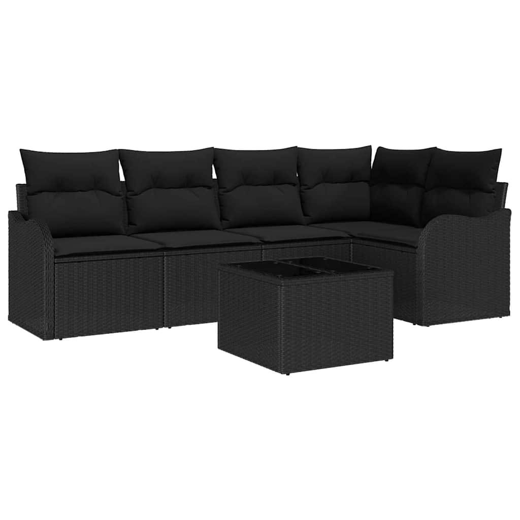 Gartensofa-set mit Speicher 6 pcs Schwarz Poly-Rattan