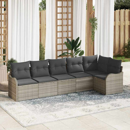 Garten-Sofa-Set mit Kissen 6 pcs Hellgrau Poly Rattan