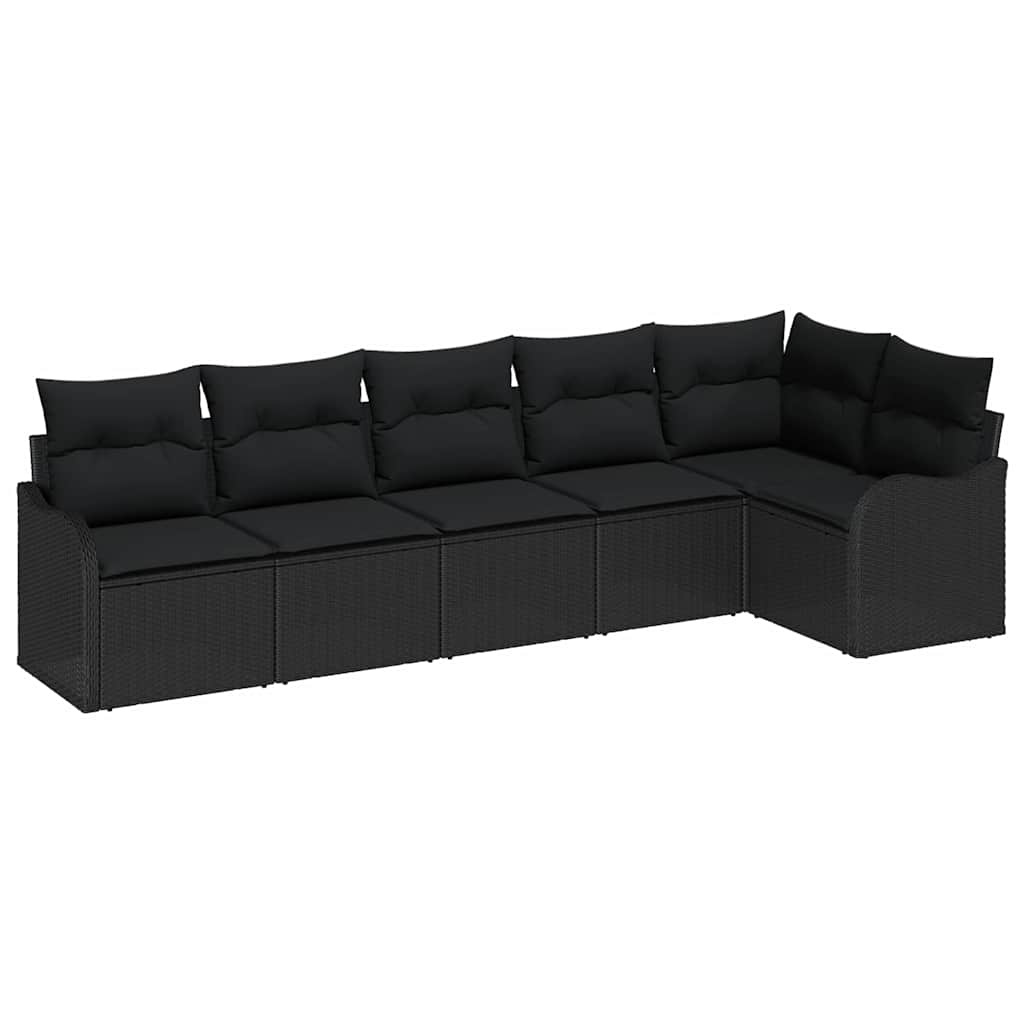 Gartensofa-set mit Speicher 6 pcs Schwarz Poly-Rattan