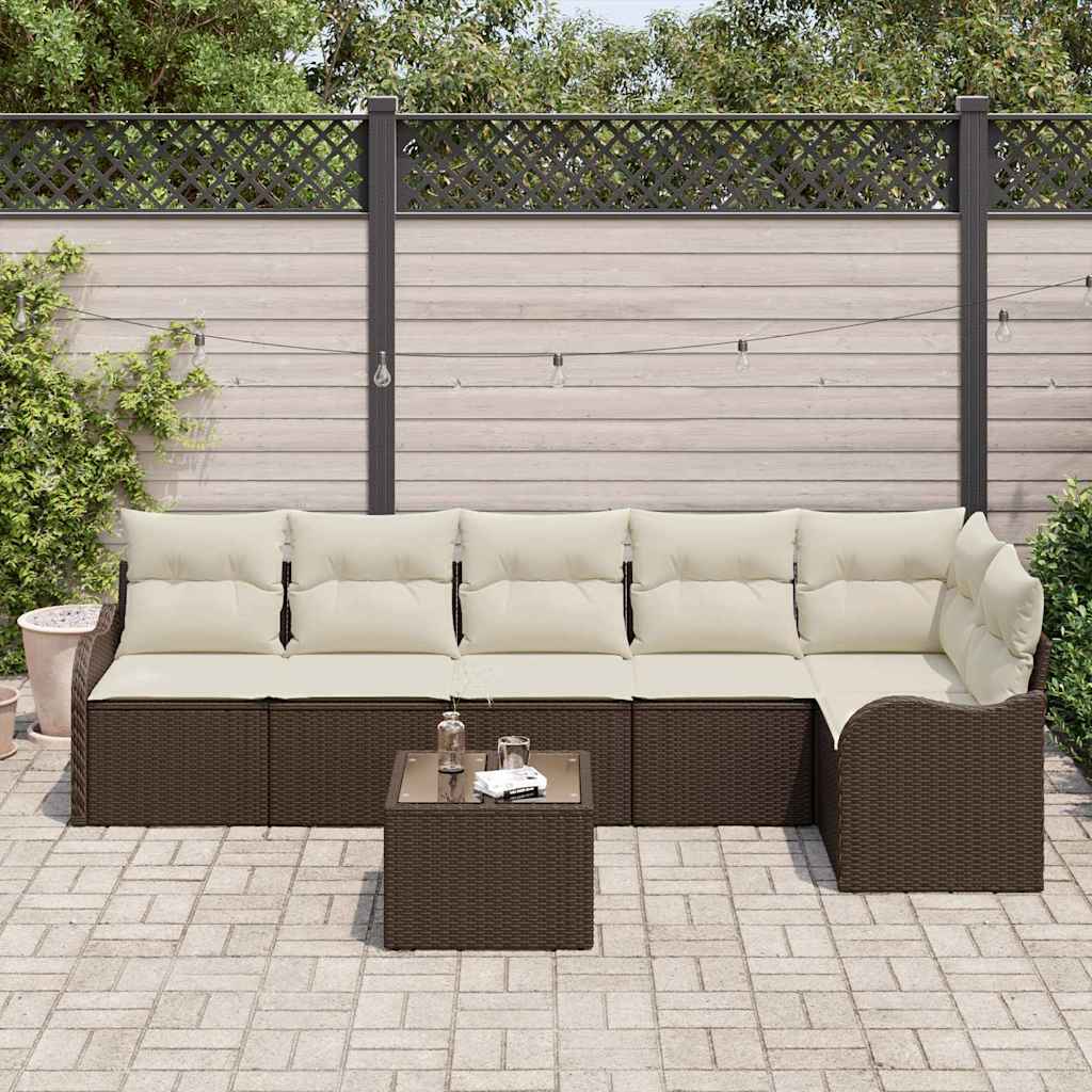 Gartensofa-set mit Speicher 7 pcs Grau Poly-Rattan