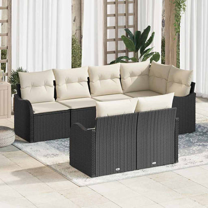 Garten-Sofa-Set mit Kissen 7 pcs Schwarz Poly Rattan