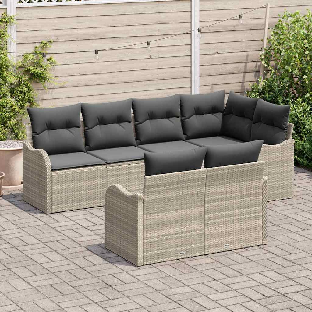 Garten-Sofa-Set mit Kissen 7 pcs Hellgrau Poly Rattan