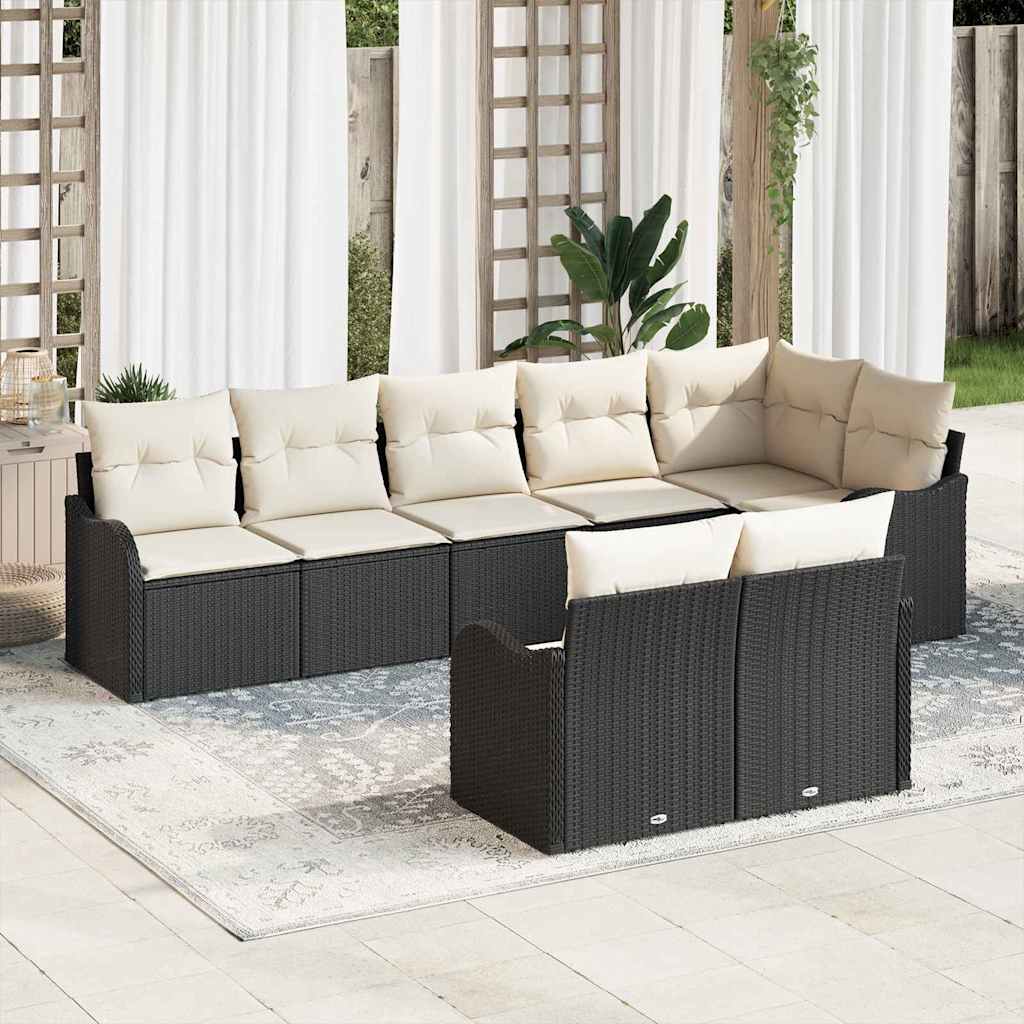 Gartensofa-set mit Speicher 8 pcs Schwarz und Weiß Poly-Rattan