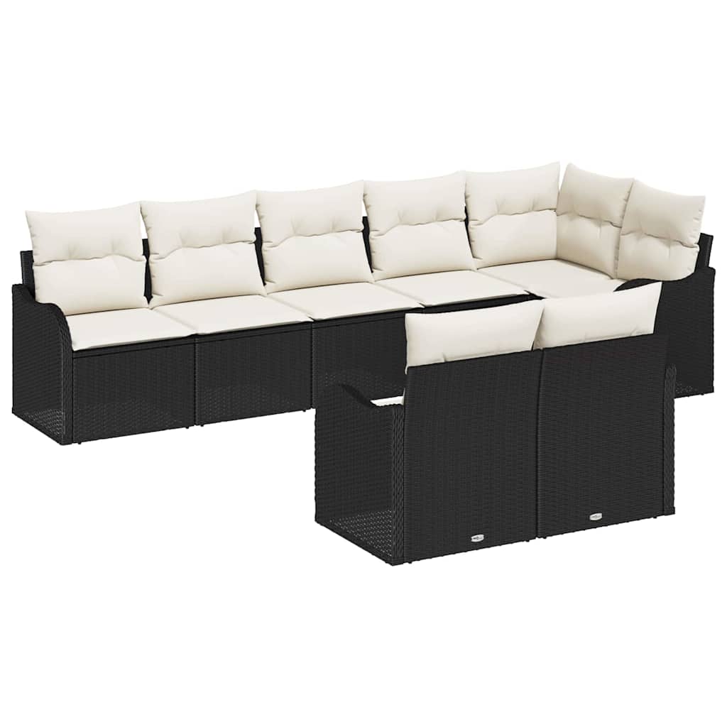 Gartensofa-set mit Speicher 8 pcs Schwarz und Weiß Poly-Rattan