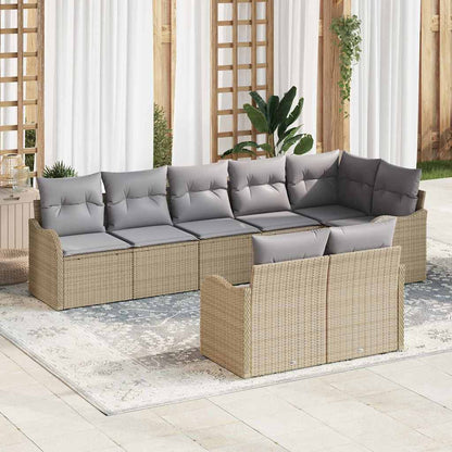 Gartensofa-set 8 pcs Beige und Hellgrau Poly-Rattan