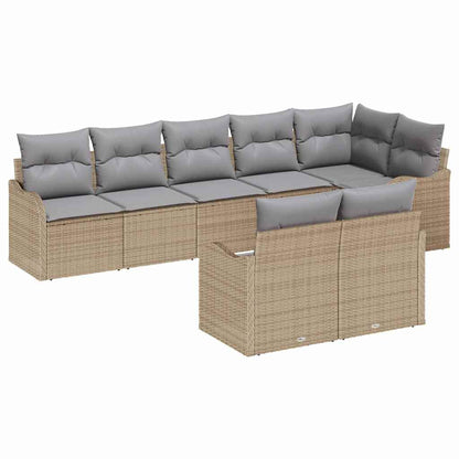 Gartensofa-set 8 pcs Beige und Hellgrau Poly-Rattan