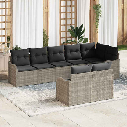 vidaXL Garten-Sofa-Set mit Kissen 8 pcs Hellgrau Poly Rattan