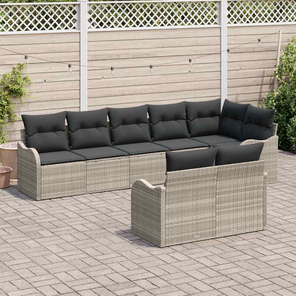 vidaXL Garten-Sofa-Set mit Kissen 8 pcs Hellgrau Poly Rattan