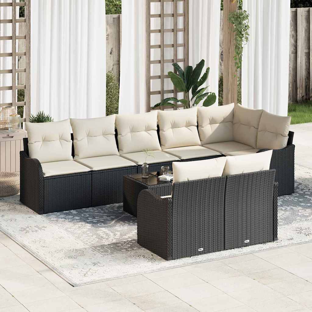 vidaXL Garten-Sofa-Set mit Kissen 9 pcs Schwarz und Weiß Poly Rattan
