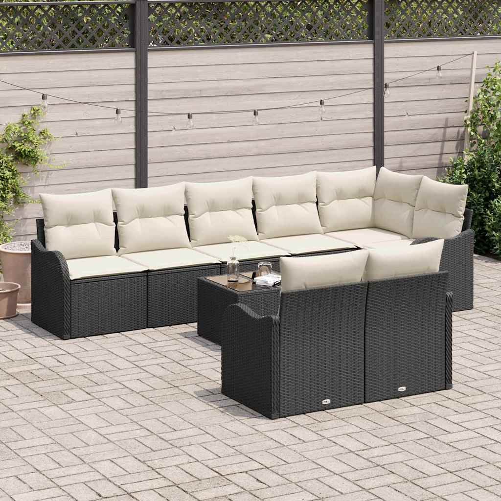vidaXL Garten-Sofa-Set mit Kissen 9 pcs Schwarz und Weiß Poly Rattan
