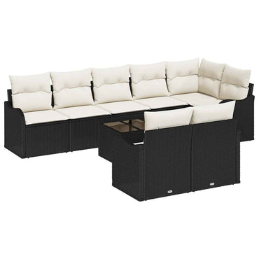 vidaXL Garten-Sofa-Set mit Kissen 9 pcs Schwarz und Weiß Poly Rattan