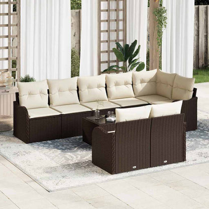Garten-Sofa-Set mit Kissen 9 pcs Braun und Weiß Poly Rattan