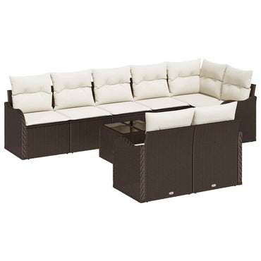 vidaXL Garten-Sofa-Set mit Kissen 9 pcs Braun und Weiß Poly Rattan