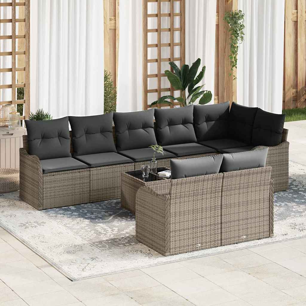 Garten-Sofa-Set mit Kissen 9 pcs Grau Poly Rattan