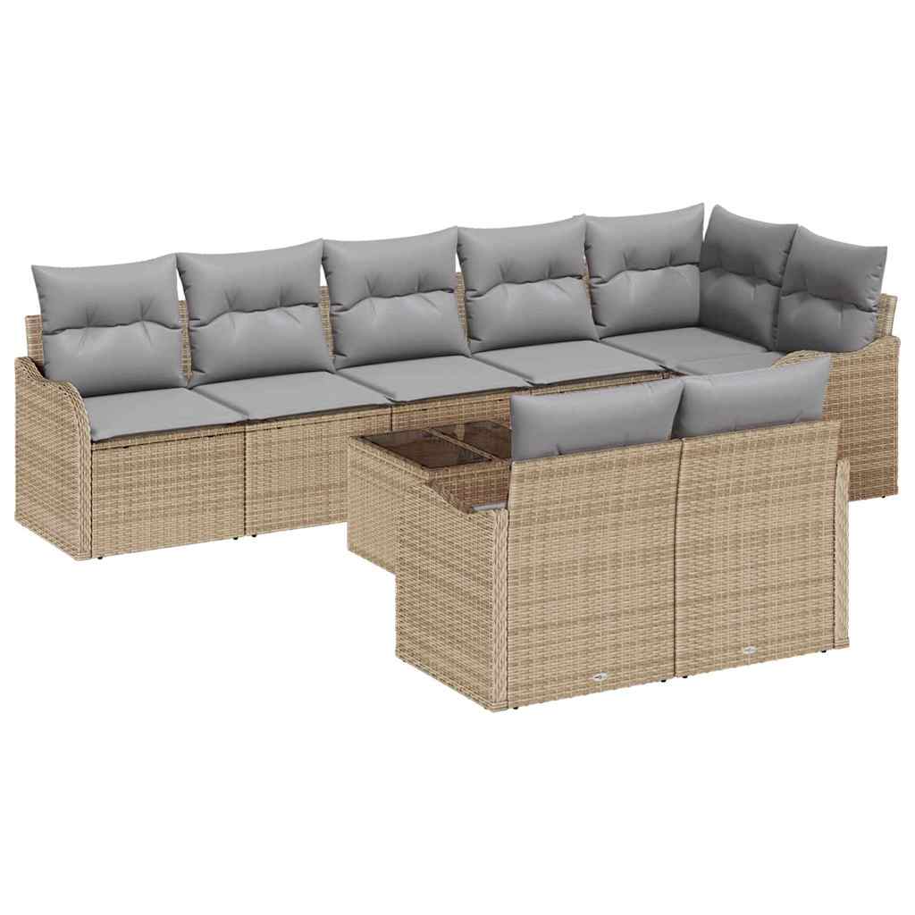 Garten-Sofa-Set mit Kissen 9 pcs Beige und Hellgrau Poly Rattan