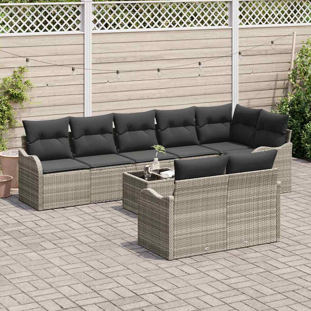 vidaXL Garten-Sofa-Set mit Kissen 9 pcs Hellgrau Poly Rattan
