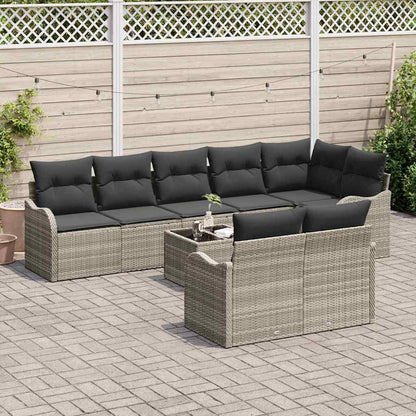 vidaXL Garten-Sofa-Set mit Kissen 9 pcs Hellgrau Poly Rattan