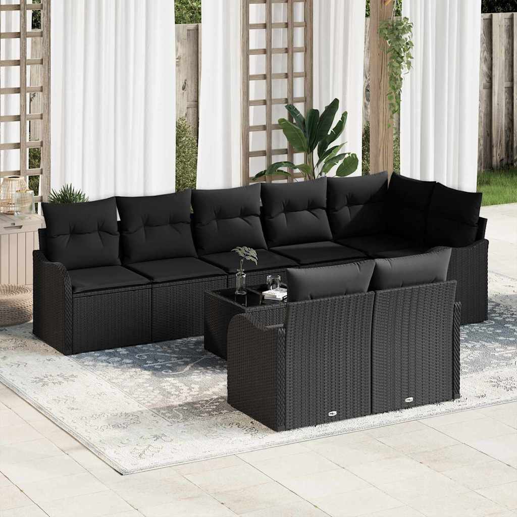 vidaXL Gartensofa-set mit Speicher 9 pcs Schwarz Poly-Rattan