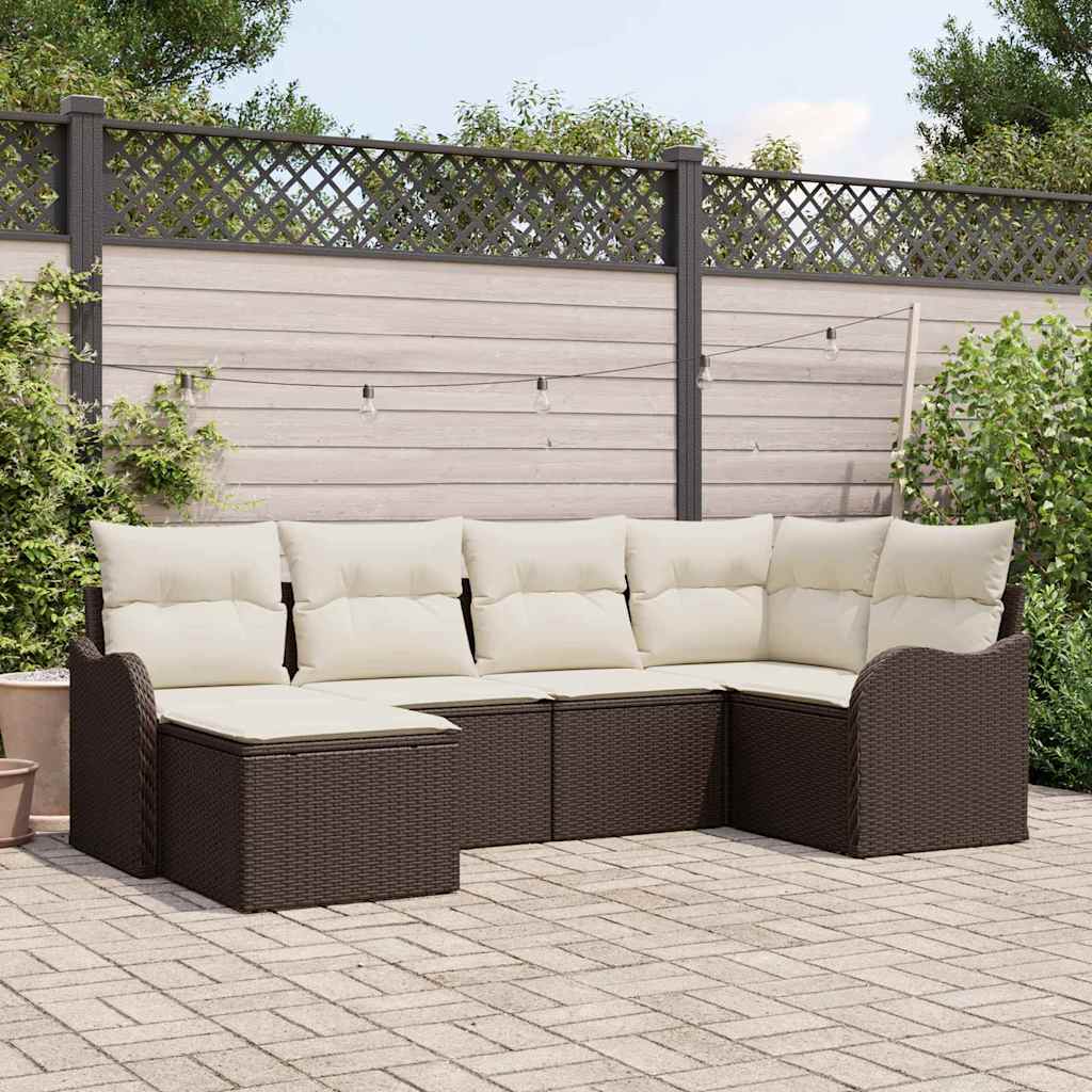 vidaXL Garten-Sofa-Set mit Kissen 6 pcs Braun und Weiß Poly Rattan
