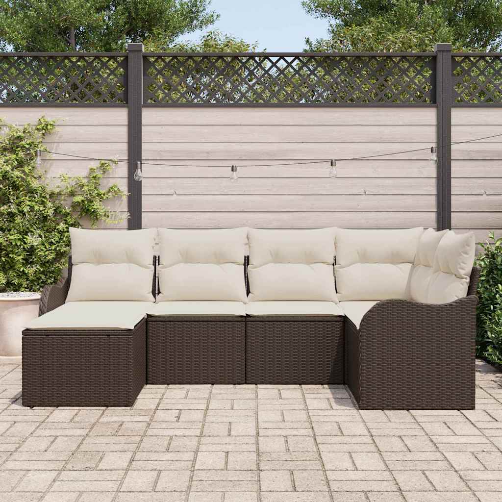 vidaXL Garten-Sofa-Set mit Kissen 6 pcs Braun und Weiß Poly Rattan
