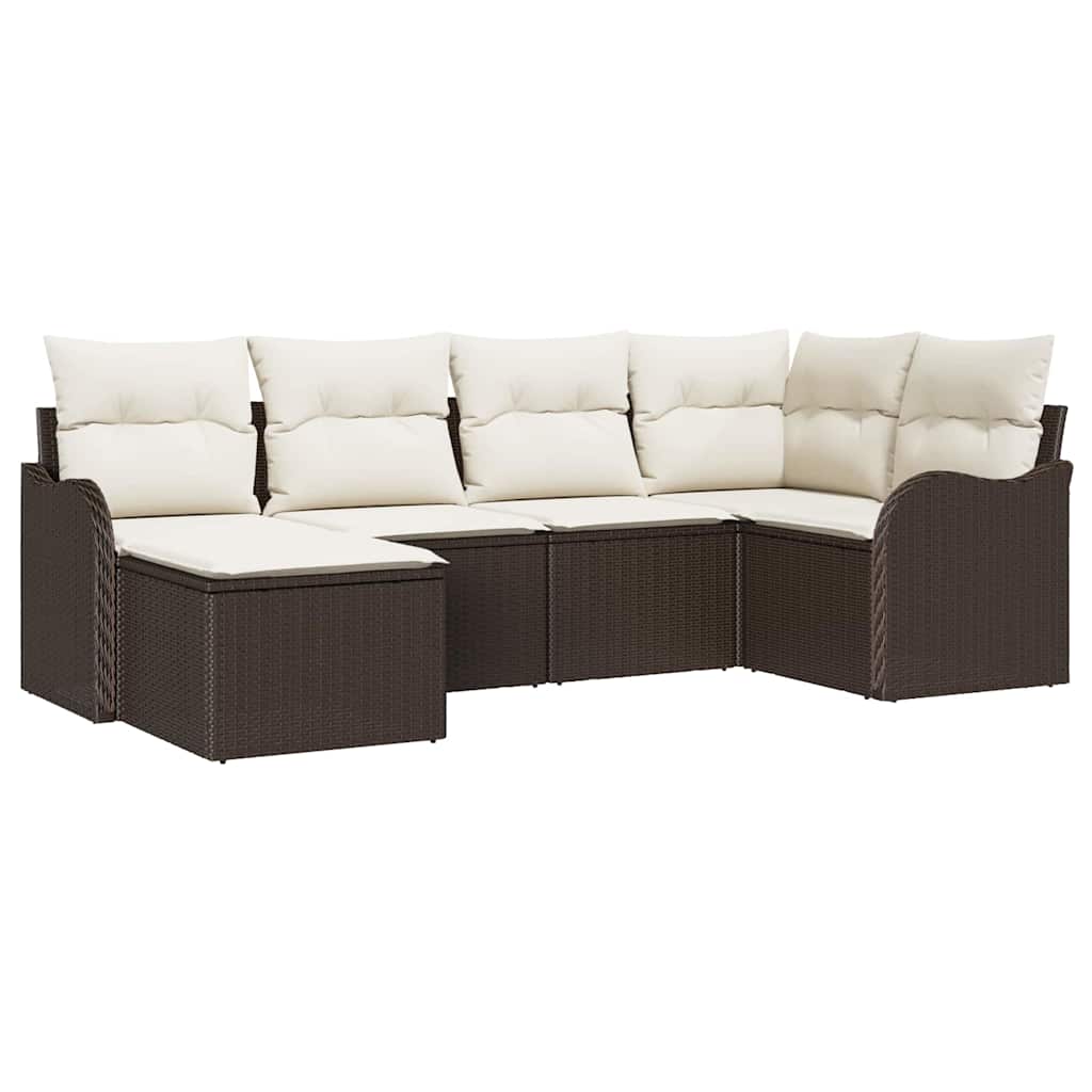 vidaXL Garten-Sofa-Set mit Kissen 6 pcs Braun und Weiß Poly Rattan