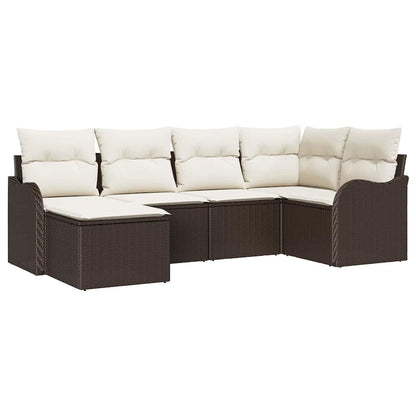 vidaXL Garten-Sofa-Set mit Kissen 6 pcs Braun und Weiß Poly Rattan