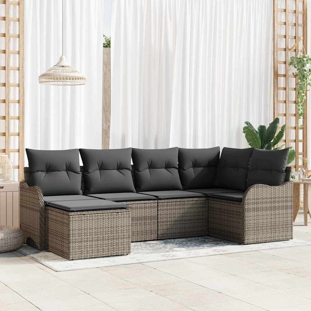 Garten-Sofa-Set mit Kissen 6 pcs Grau Poly Rattan