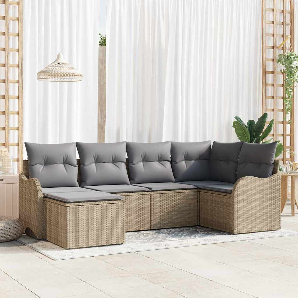 vidaXL Garten-Sofa-Set mit Kissen 6 pcs Beige und Hellgrau Poly Rattan