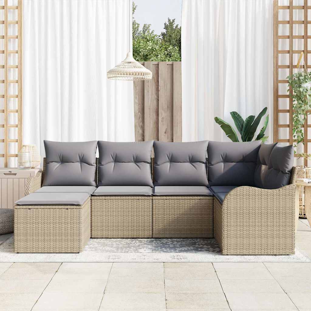 vidaXL Garten-Sofa-Set mit Kissen 6 pcs Beige und Hellgrau Poly Rattan