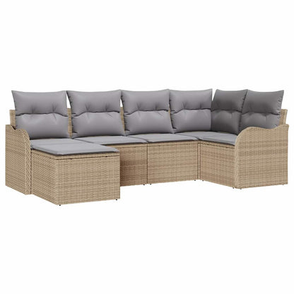 vidaXL Garten-Sofa-Set mit Kissen 6 pcs Beige und Hellgrau Poly Rattan