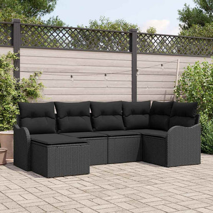 Garten-Sofa-Set mit Kissen 6 pcs Schwarz Poly Rattan