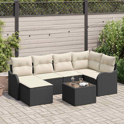 vidaXL Garten-Sofa-Set mit Kissen 7 pcs Schwarz und Weiß Poly Rattan
