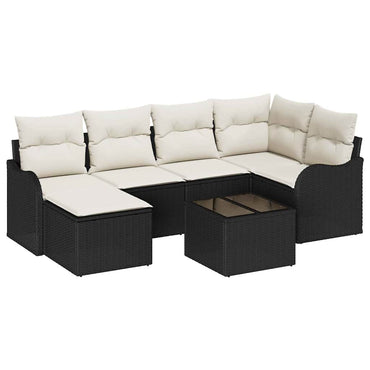 vidaXL Garten-Sofa-Set mit Kissen 7 pcs Schwarz und Weiß Poly Rattan
