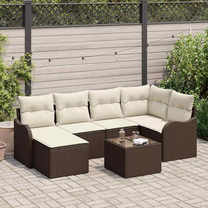 vidaXL Garten-Sofa-Set mit Kissen 7 pcs Braun und Weiß Poly Rattan