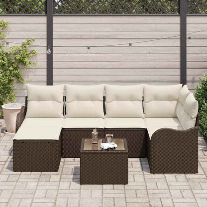 vidaXL Garten-Sofa-Set mit Kissen 7 pcs Braun und Weiß Poly Rattan