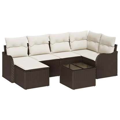 vidaXL Garten-Sofa-Set mit Kissen 7 pcs Braun und Weiß Poly Rattan