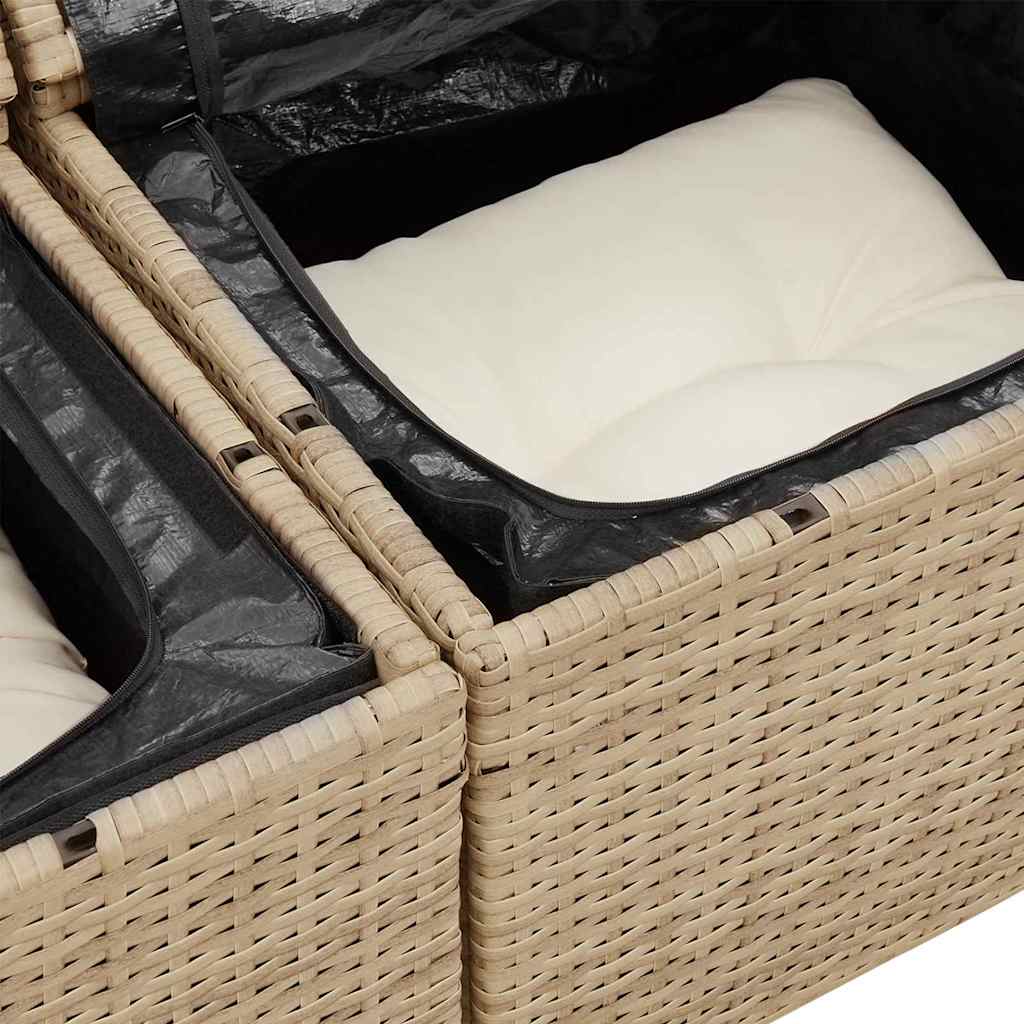 vidaXL Garten-Sofa-Set mit Kissen 7 pcs Beige und Weiß Poly Rattan