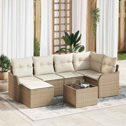 vidaXL Garten-Sofa-Set mit Kissen 7 pcs Beige und Weiß Poly Rattan