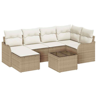 vidaXL Garten-Sofa-Set mit Kissen 7 pcs Beige und Weiß Poly Rattan