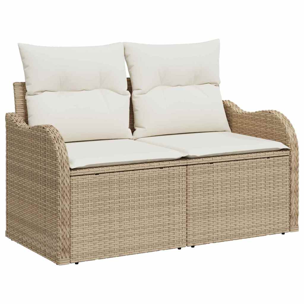 vidaXL Garten-Sofa-Set mit Kissen 7 pcs Beige und Weiß Poly Rattan
