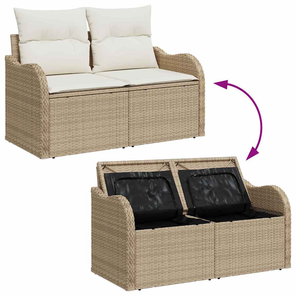 vidaXL Garten-Sofa-Set mit Kissen 7 pcs Beige und Weiß Poly Rattan