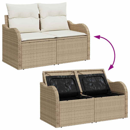 vidaXL Garten-Sofa-Set mit Kissen 7 pcs Beige und Weiß Poly Rattan