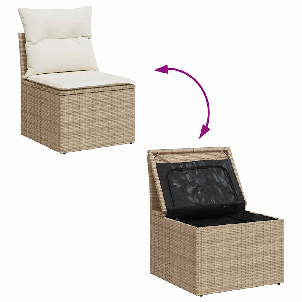 vidaXL Garten-Sofa-Set mit Kissen 7 pcs Beige und Weiß Poly Rattan