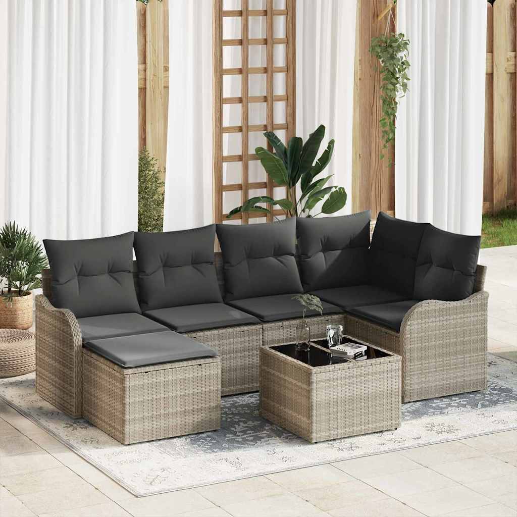 vidaXL Garten-Sofa-Set mit Kissen 7 pcs Hellgrau Poly Rattan