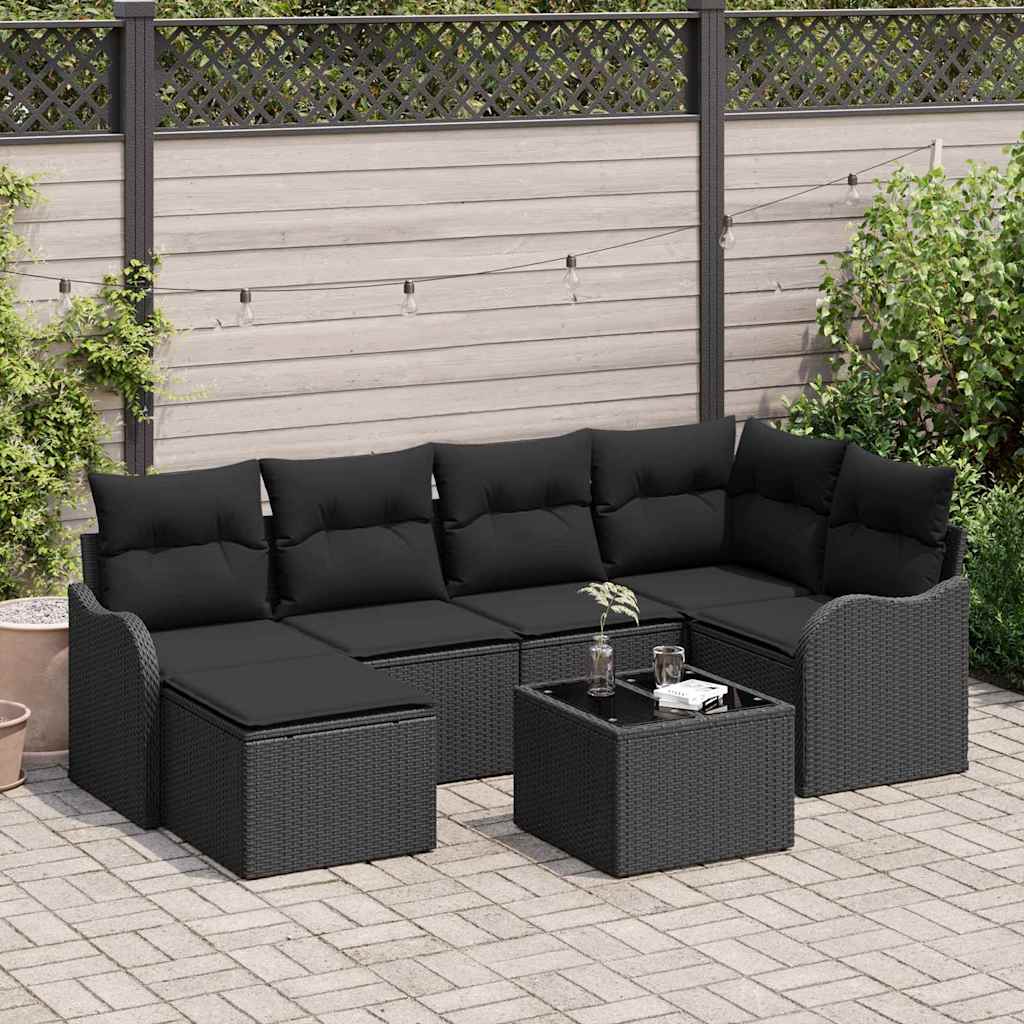 vidaXL Salon de jardin avec coussins 7 pcs Résine tressée Noir