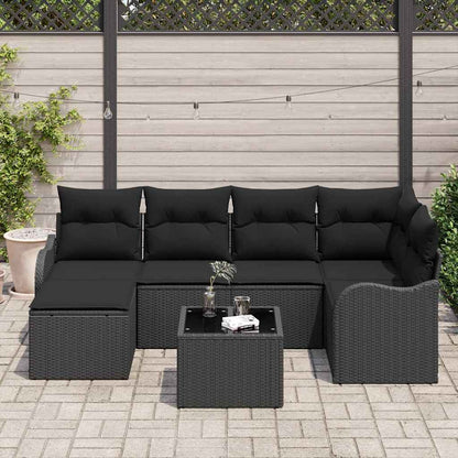 vidaXL Salon de jardin avec coussins 7 pcs Résine tressée Noir