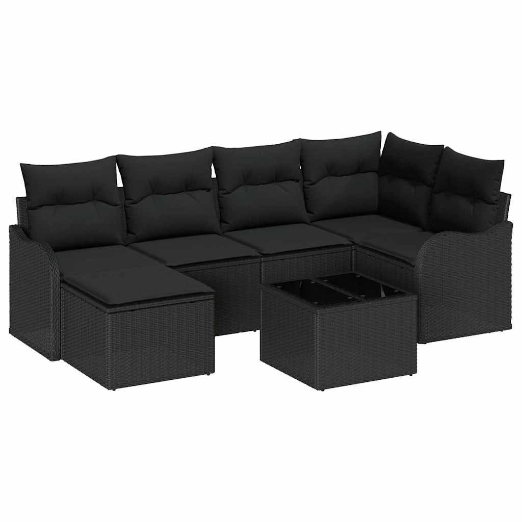 vidaXL Salon de jardin avec coussins 7 pcs Résine tressée Noir